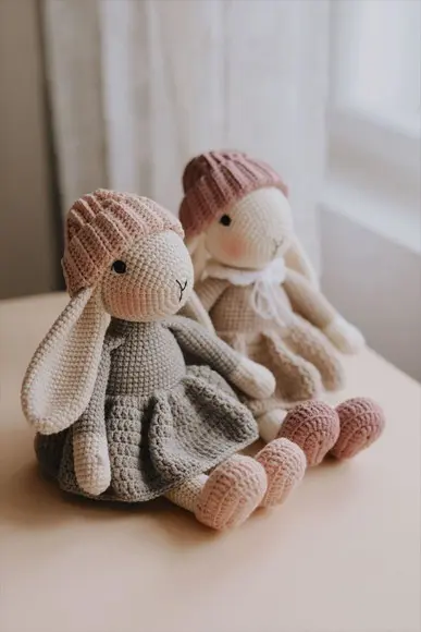 Amigurumi Coelha Doçura de Vestido e Gorro de Crochê