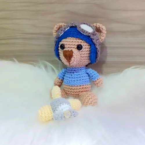 Ursinho Aviador Amigurumi com Mini Aviãozinho