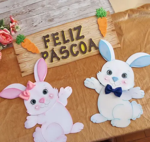 Coelhos Apliques em Eva Feliz Páscoa.