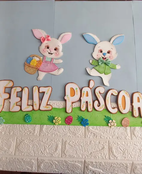 Painel Feliz Páscoa Apliques Pegue Monte .