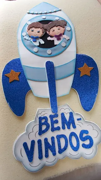 Placa de Bem Vindos em Eva Tema Astronauta