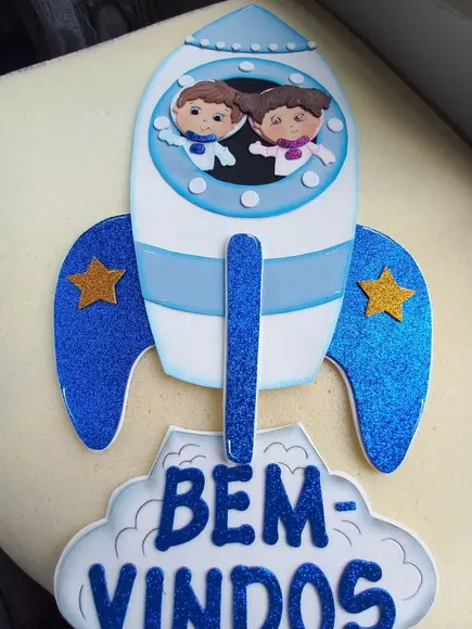 Placa de Bem Vindos em Eva Tema Astronauta