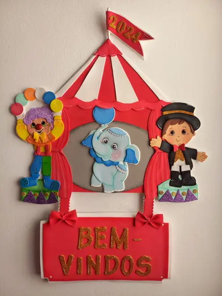 Placa de Bem Vindos Tema Circo .