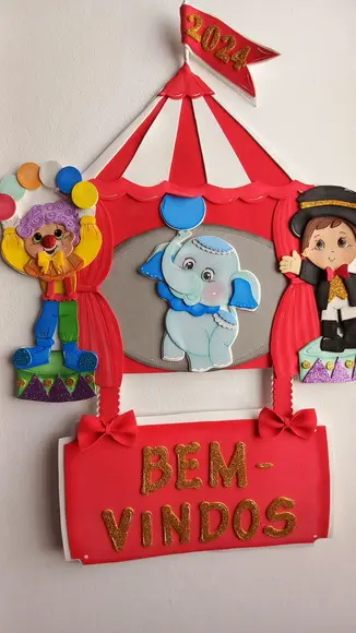 Placa de Bem Vindos Tema Circo .