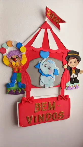 Placa de Bem Vindos Tema Circo .