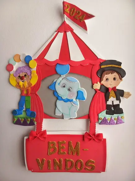 Placa de Bem Vindos Tema Circo .