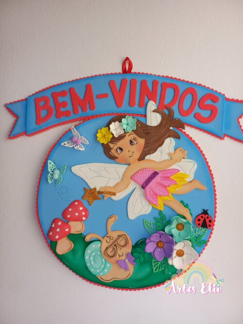 Placa de Porta Bem Vindos Jardim Encantado fadas