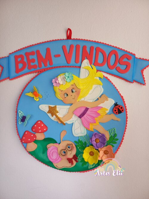 Placa de Porta Bem Vindos Jardim Encantado fadas