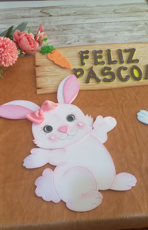 Coelhos Apliques em Eva Feliz Páscoa.