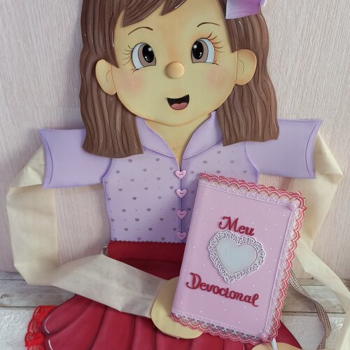 Menina Articulada Devocional em  eva com caderno devocional