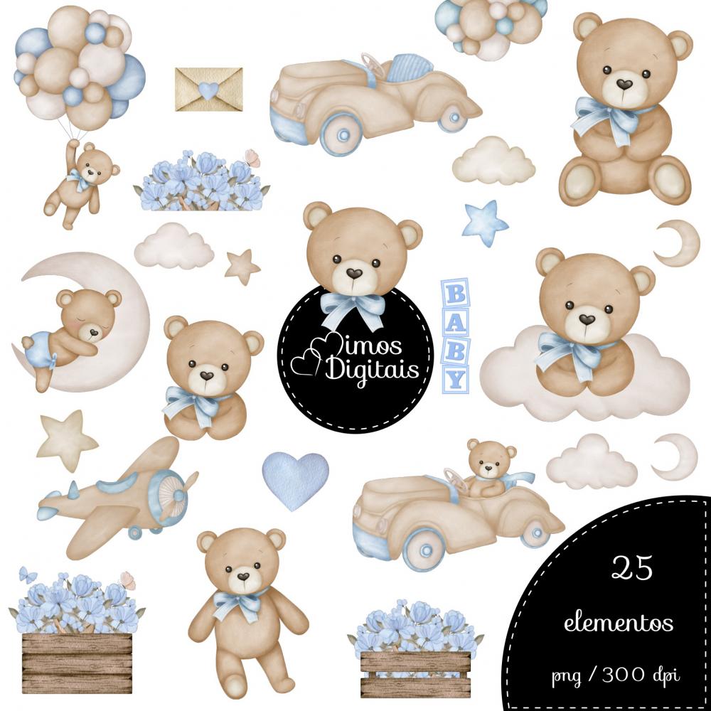 Kit Digital Ursinho Azul Floral