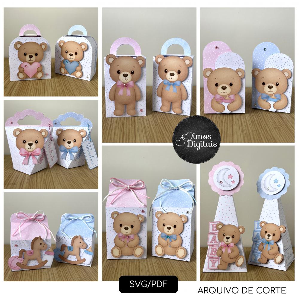 Arquivo de Corte - Chá Revelação Ursinho Azul e Rosa - SVG - S