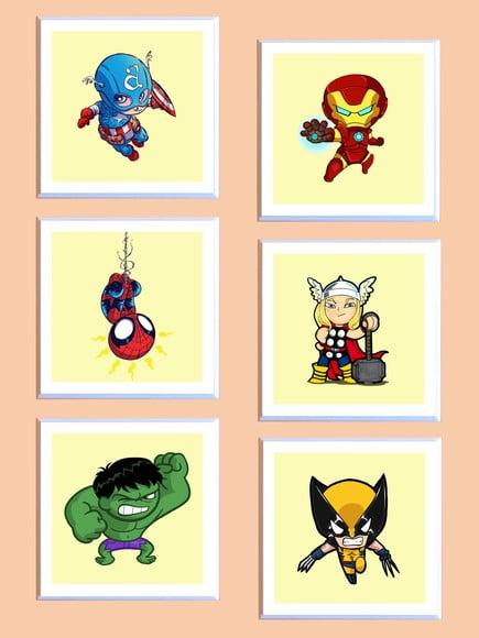 Conjunto de Quadros Herois Babies Fundo Amarelo
