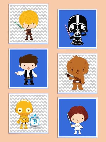 Conjunto de quadros Star Wars Babies (Azul e Chevron)