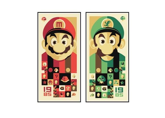 Dupla de Placas Mario e Luigi Minimalista