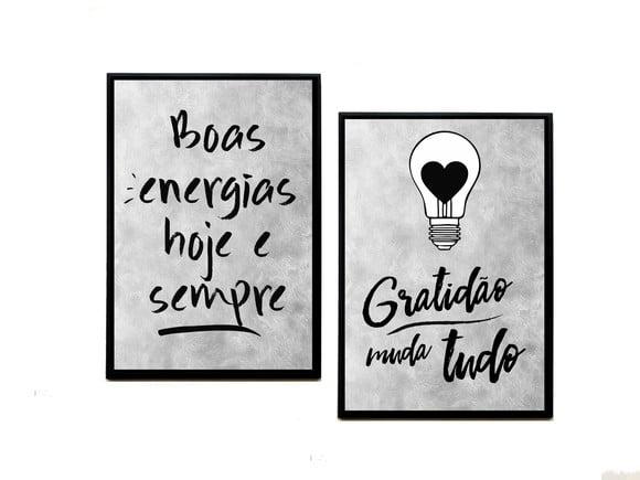 Dupla de Quadros Boas Energias Cinza