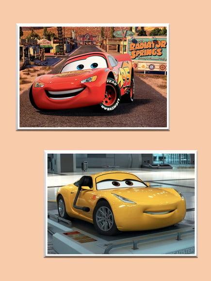 Dupla de quadros Carros Mcqueen e Cruz (moldura branca)