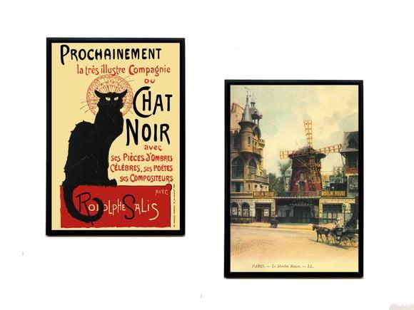 Dupla de Quadros Chat Noir e Moulin Rouge