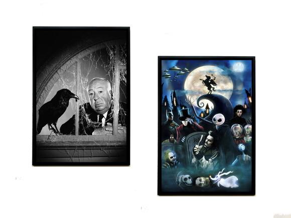 Dupla de Quadros Cinema Hitchcock e Tim Burton