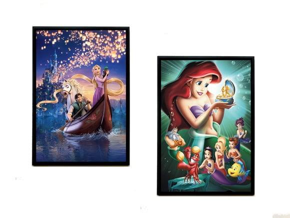 Dupla de Quadros Disney Rapunzel e Pequena Sereia