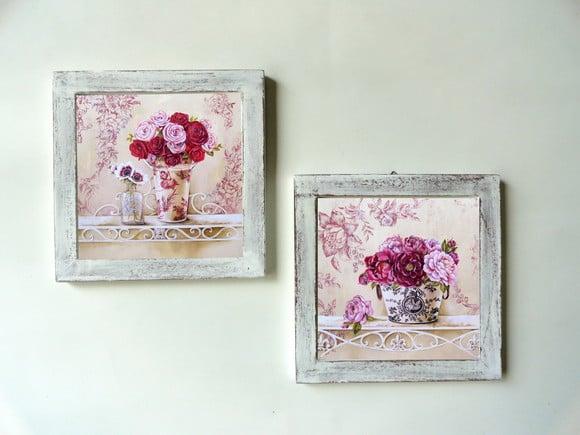 Dupla de Quadros Flores Rosas