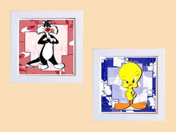 Dupla de Quadros Frajola e Piu Piu