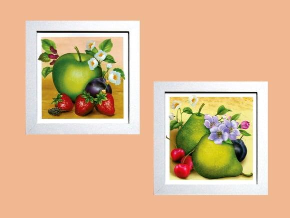 Dupla de Quadros Frutas Maçã e Pera