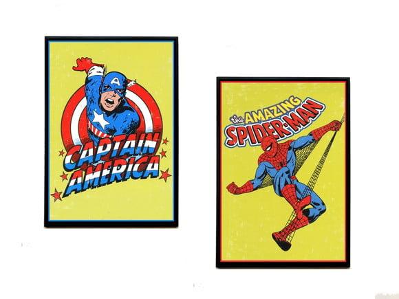 Dupla de quadros Heróis Marvel vintage