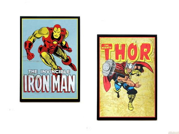 Dupla de quadros Heróis Marvel Homem de Ferro e Thor
