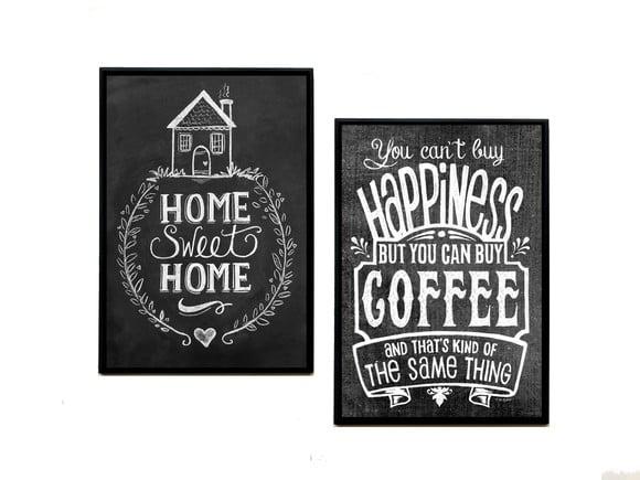 Dupla de Quadros Home Sweet Home e Happiness Coffee