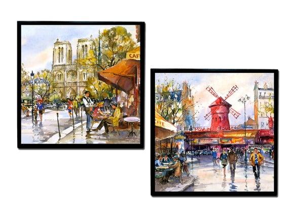 Dupla de Quadros Paris Moulin Rouge e Notredame