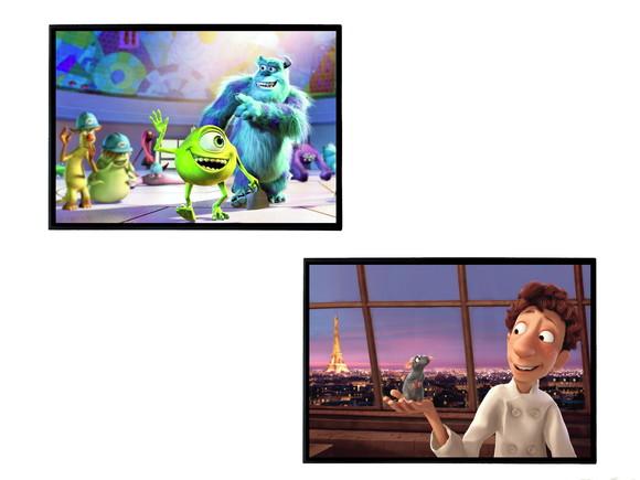 Dupla de Quadros Ratatouille e Monstros