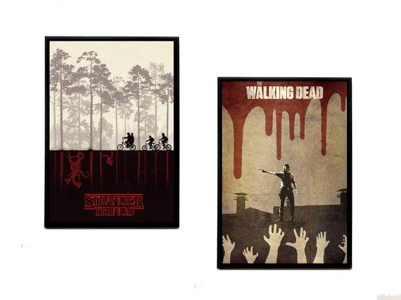 Dupla de quadros Stranger Things e Walking Dead