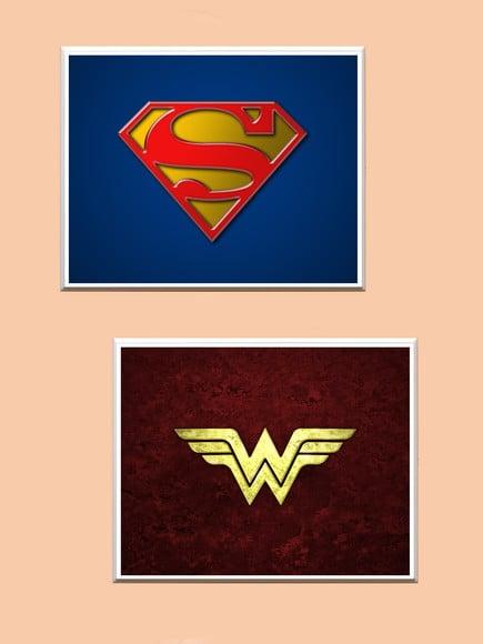 Dupla de Quadros Superman e Wonder Woman (símbolos)