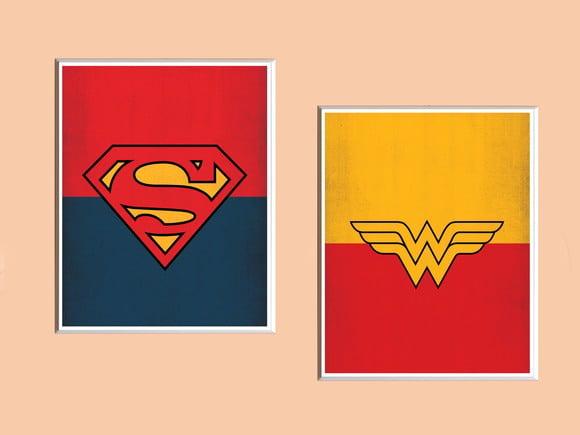 Dupla de Quadros Superman e Wonder Woman (símbolos)