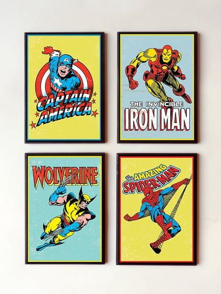 Jogo de quadros Heróis Marvel vintage