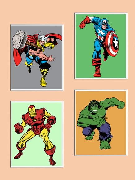 Jogo de Quadros Heróis Marvel Moldura Branca