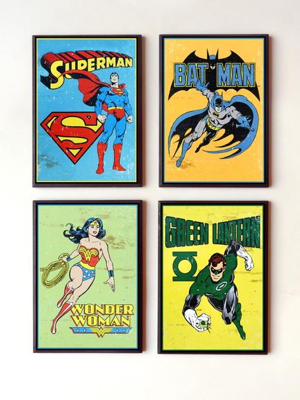 Jogo de quadros Heróis vintage DC