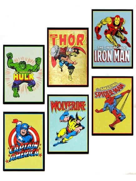 Jogo de Quadros Heróis Vintage Marvel