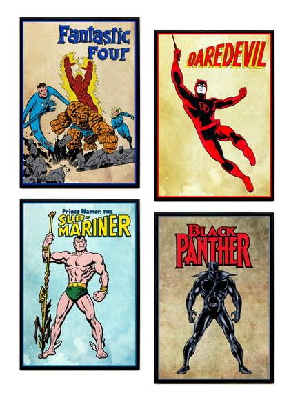Jogo De Quadros Heróis Vintage Marvel