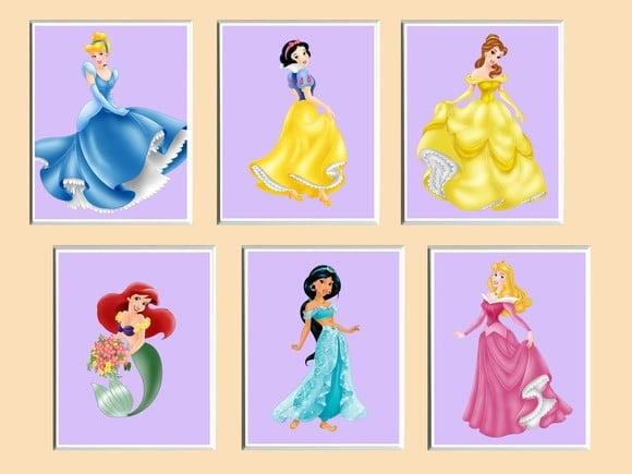 Jogo de Quadros Princesas Disney (fundo Lilás) 001