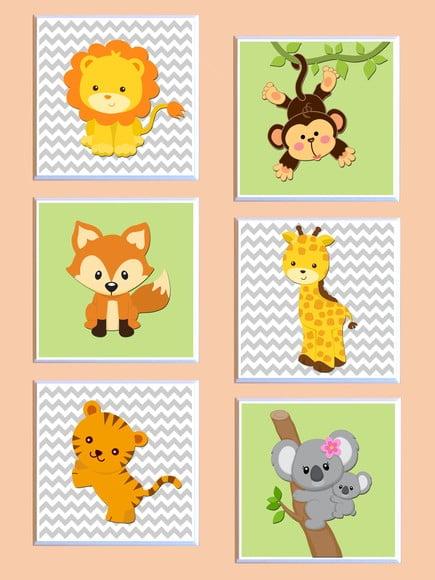 Jogo de Quadros Safari Babies (chevron)