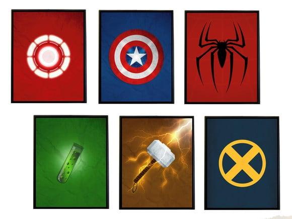 Jogo de quadros Vingadores (minimalista)