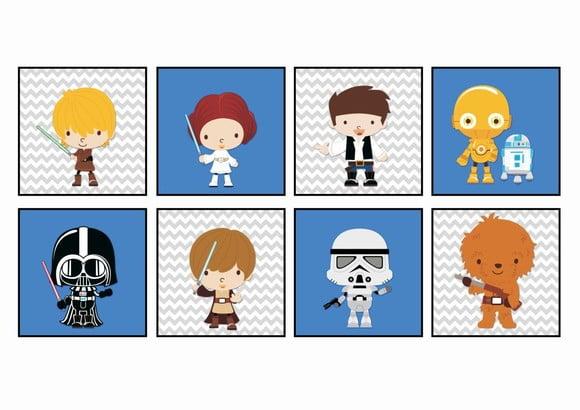 Kit de Placas Decorativas Star Wars Babies Azul e Chevron