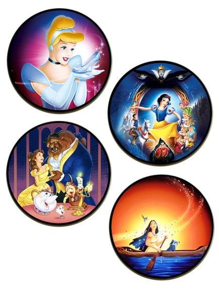 Kit com quatro quadros redondos princesas disney