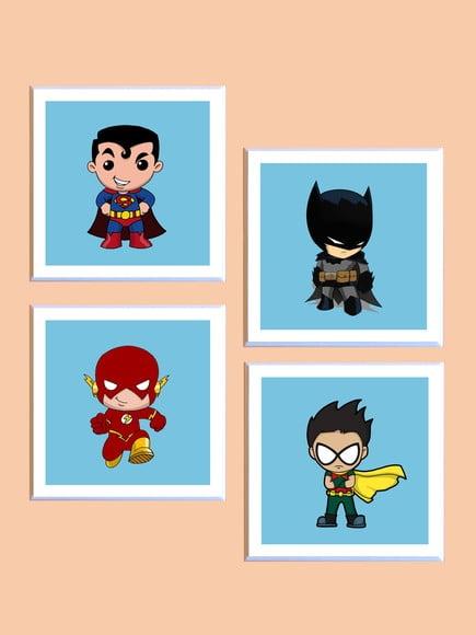 Kit de Quadros Herois Babies Dc Fundo Azul