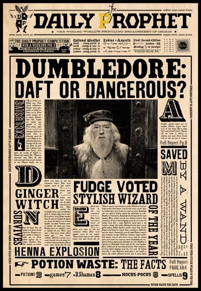 Placa Decorativa Harry Potter Dumbledore Profeta Diário