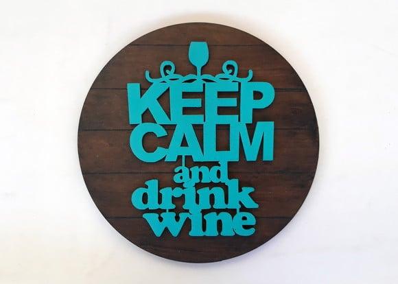 Placa Redonda com Aplique em mdf de Frase (keep Calm)