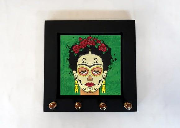 Porta Chaves Frida Caveira Verde