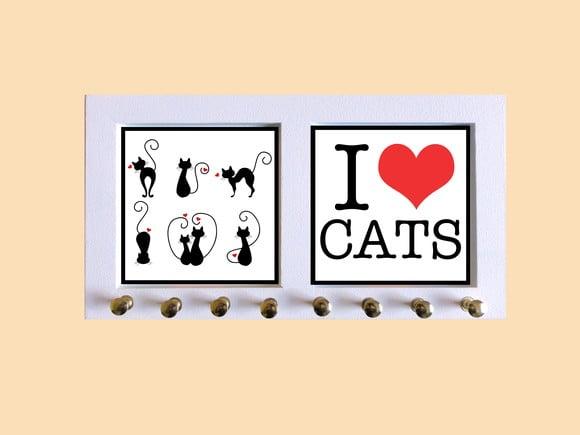 Porta Colar I Love Cats (Branco)